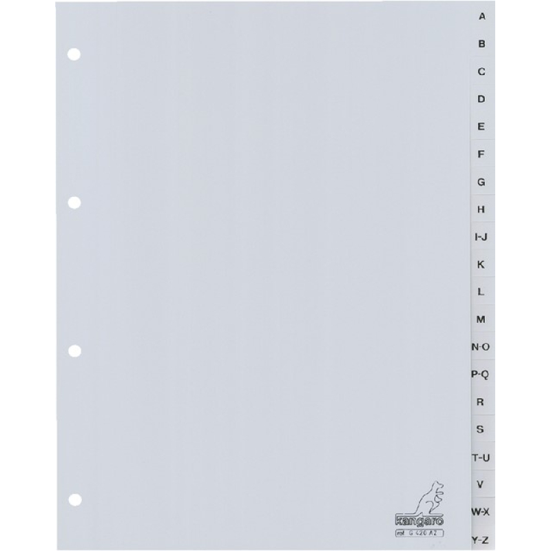 Tabblad index Kangaro 4-gaats, 20 delig, A t/m Z grijs (271350)
