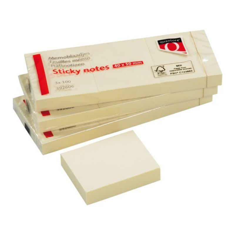 Memoblaadjes Quantore geel zelfklevend 38 x 51 mm (392606)