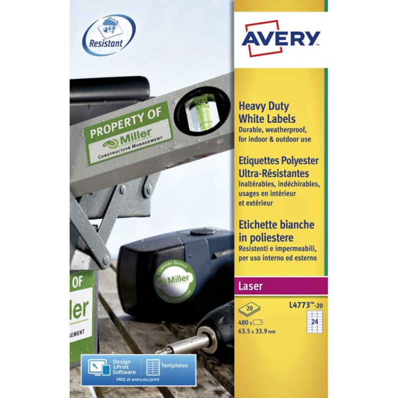 Etiket Avery wit L4773 24 x op vel A4 (811136)