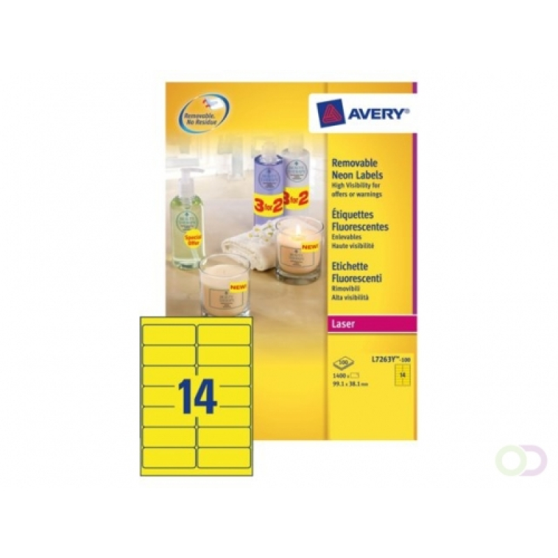 Etiket Avery L7236Y neongeel 14 x op vel A4 (817687)