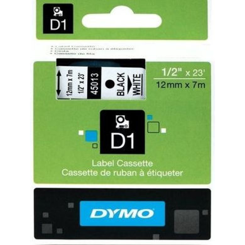 Lettertape Dymo D1 9 mm zwart-wit (930341)
