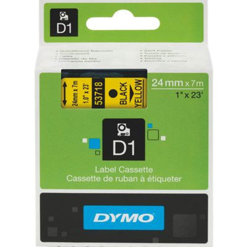Lettertape Dymo D1 24 mm zwart-geel (930546)