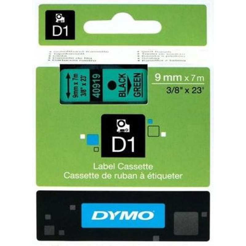 Lettertape Dymo D1 9 mm zwart-groen (930547)