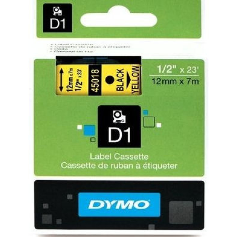 Lettertape Dymo D1 91202 12 mm zwart-geel plastic (931175)