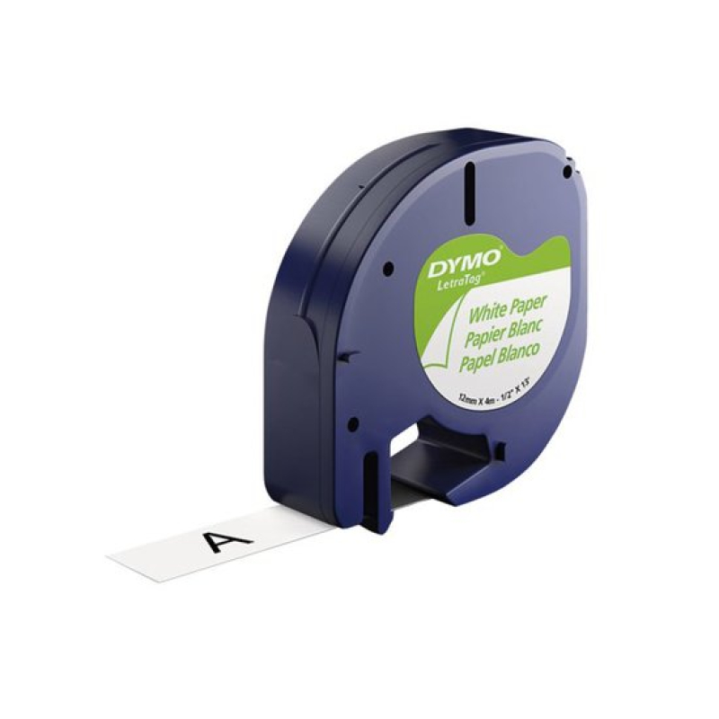 Lettertape Dymo Letratag 91200 papier 12 mm zwart op wit (931190)