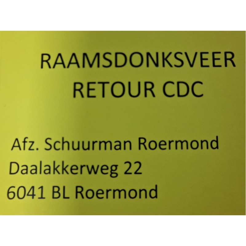 Etiket CDC Retour CDC via Schuurman Roermond (777020)